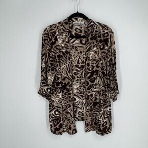 Chicos travelers top medium M animal print open cardigan stretch fall office